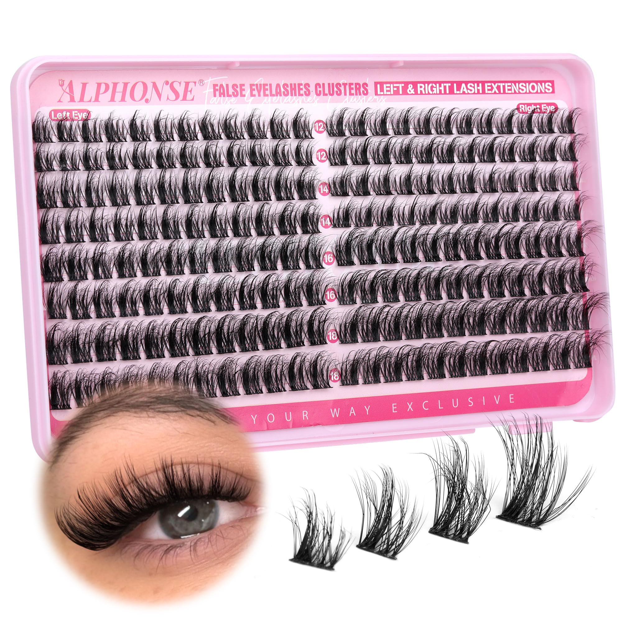Alphonse fluffier lash clusters for left and right cat eye coverage, offering versatile DIY lash styles.