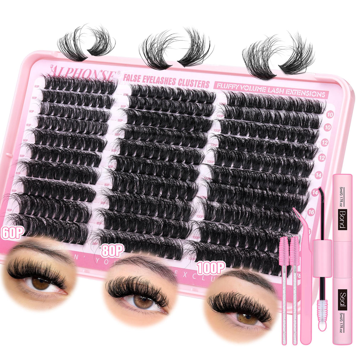ALPHONSE fluffy lash clusters kit 300pcs for voluminous wispy lashes