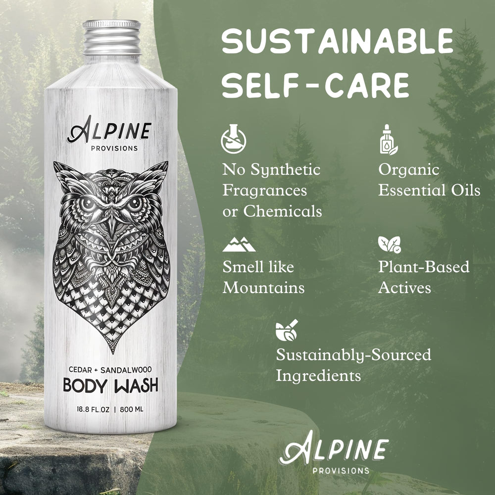 Alpine Provisions Cedar & Sandalwood lather showcases a rich, grounding aroma during shower.