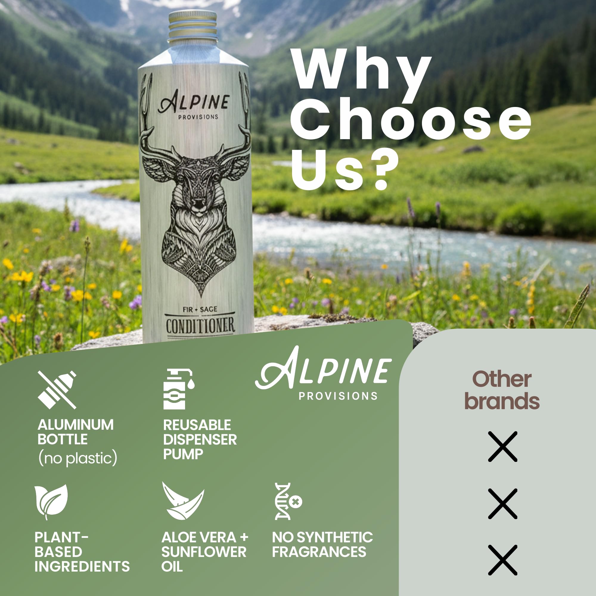 Alpine Provisions Cedar & Sandalwood Organic Conditioner scent offers spa-like aroma.