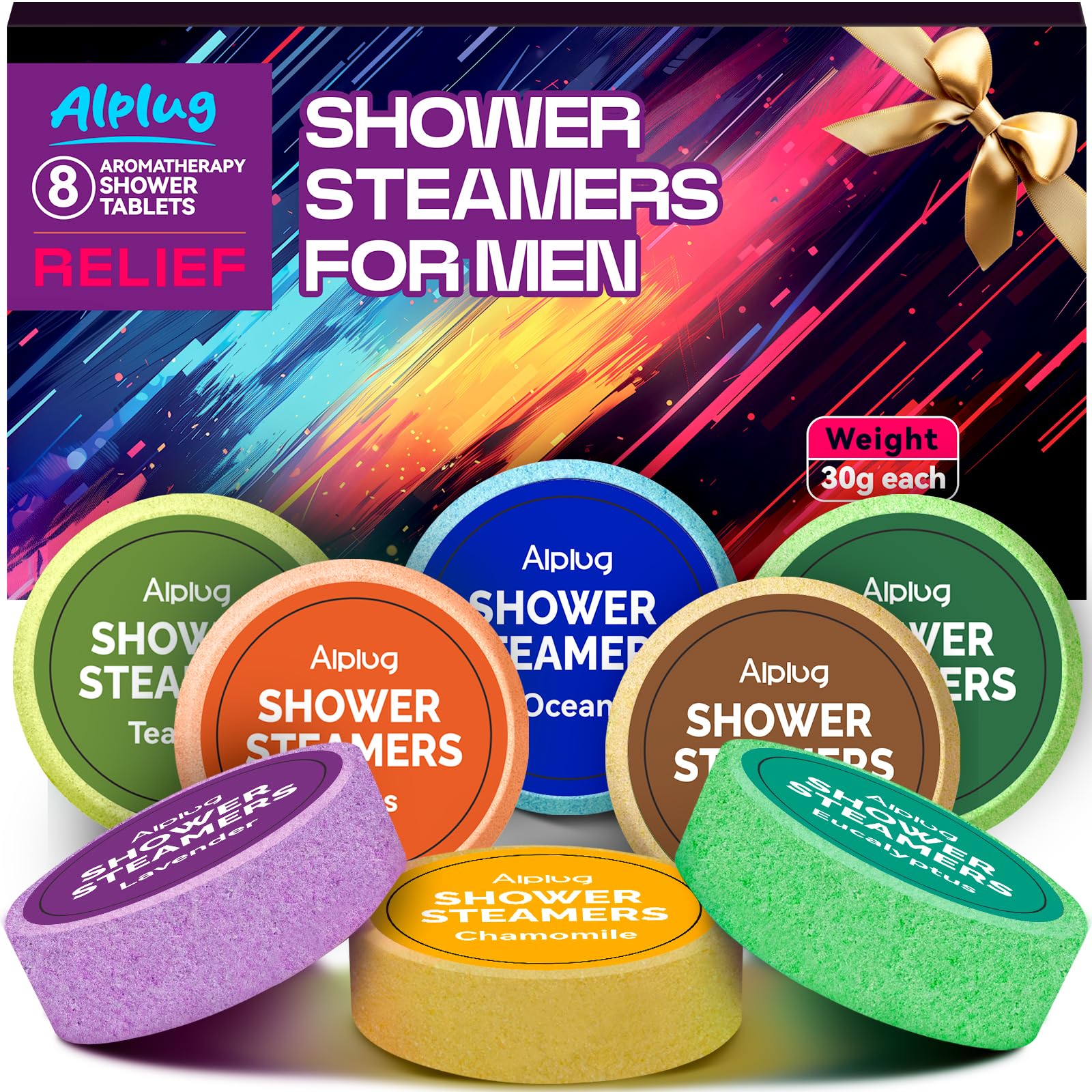 ALPLUG men's shower steamers gift box showcases premium packaging suitable for gifting.