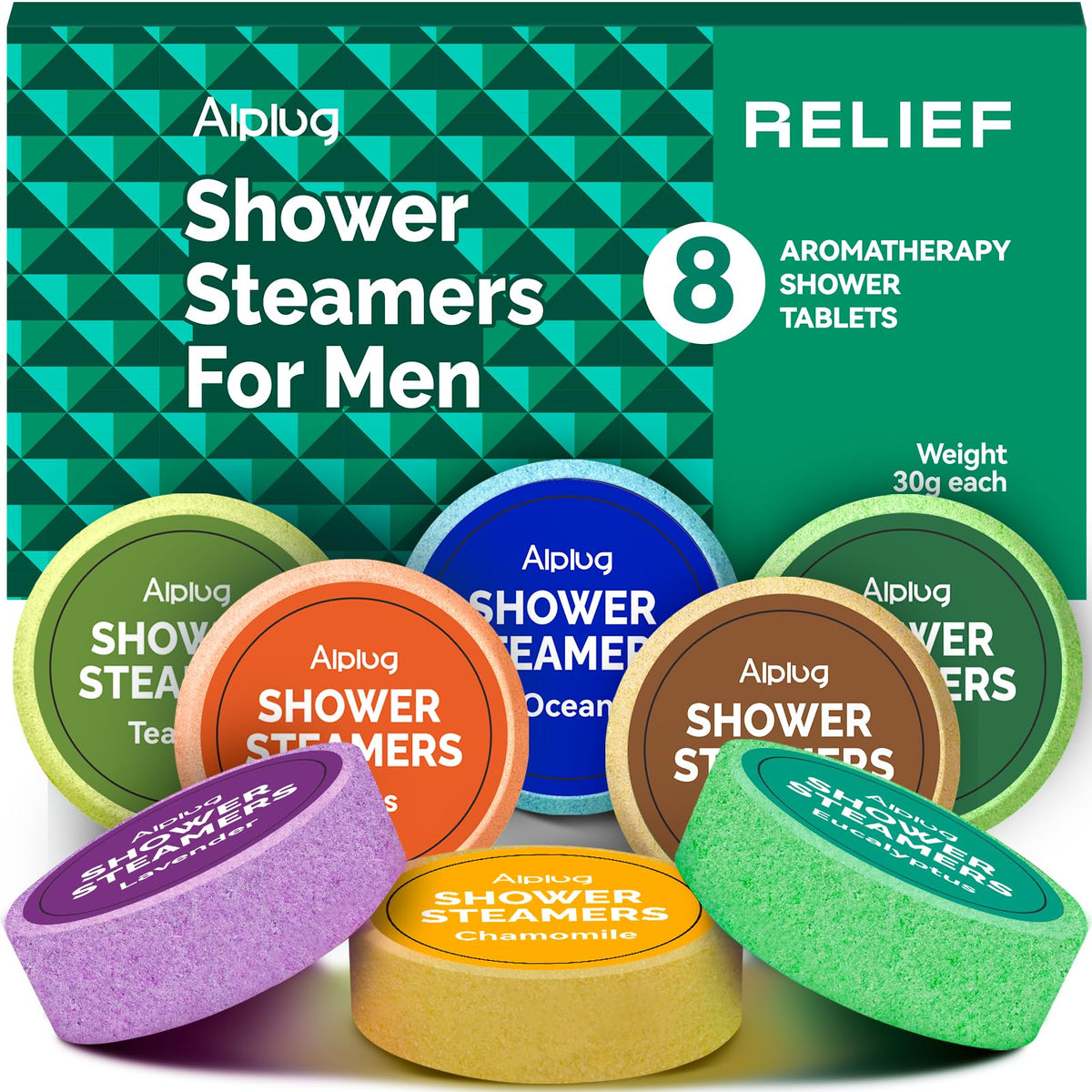 ALPLUG men's shower steamers 8-pack gift set for spa-like mornings.