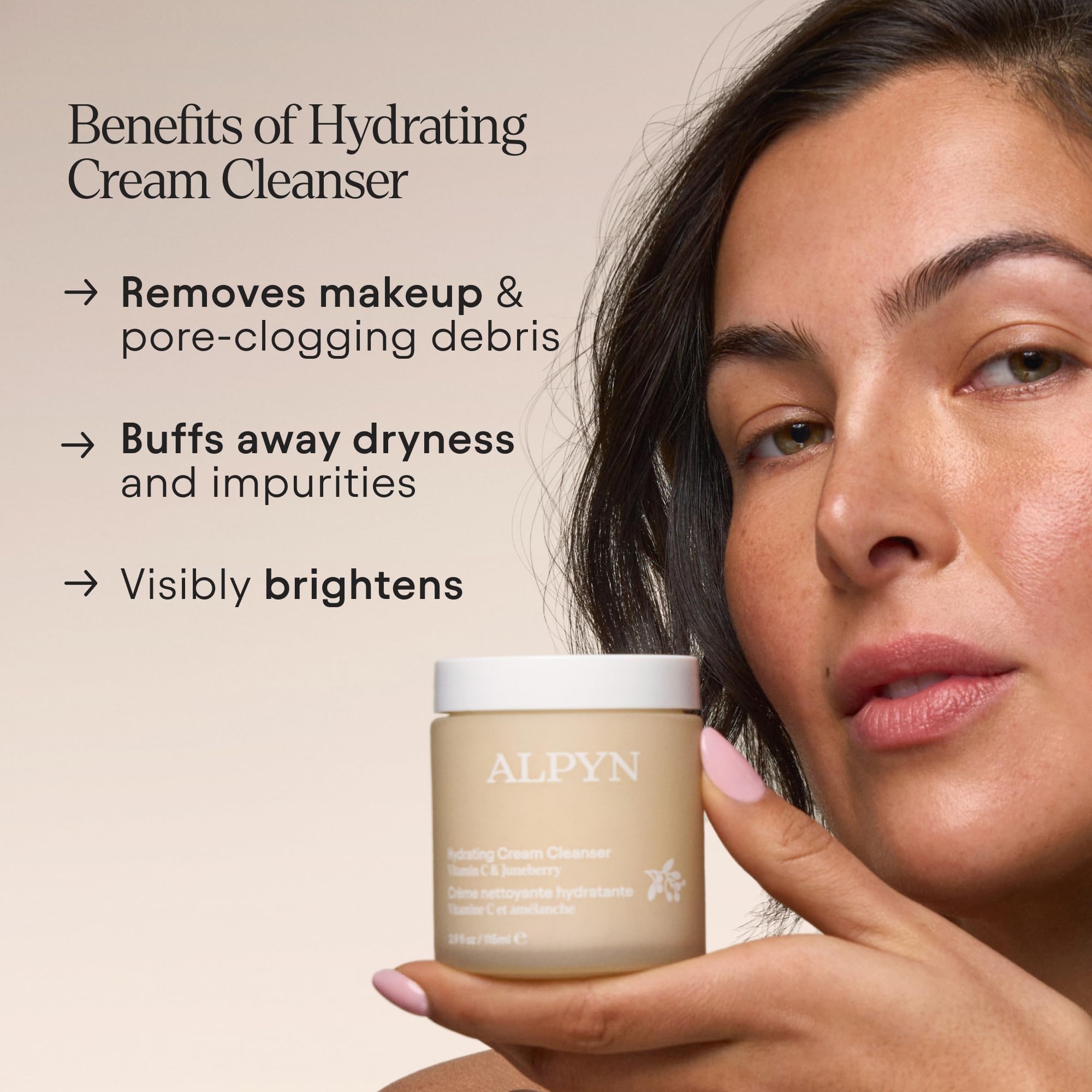 Alpyn Hydrating Cold Cream Cleanser with jojoba beads exfoliates gently.