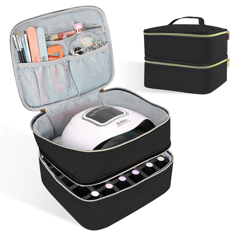 ALSLEA Nail Polish Organizer front view with double-layer design and portable handle.