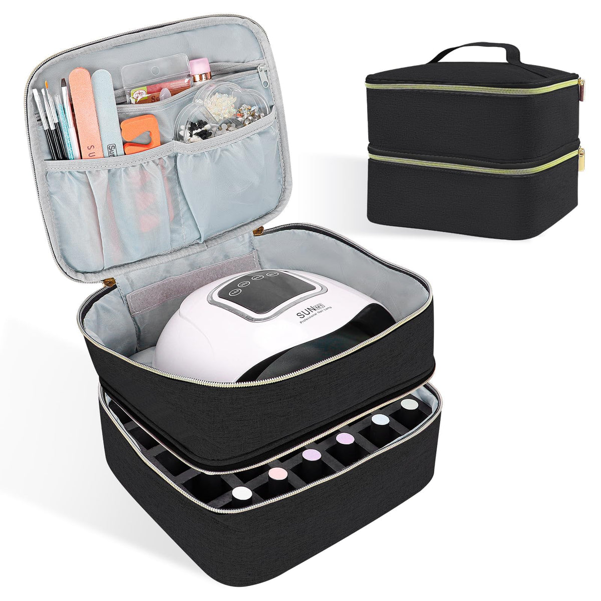 ALSLEA Nail Polish Organizer front view with double-layer design and portable handle.