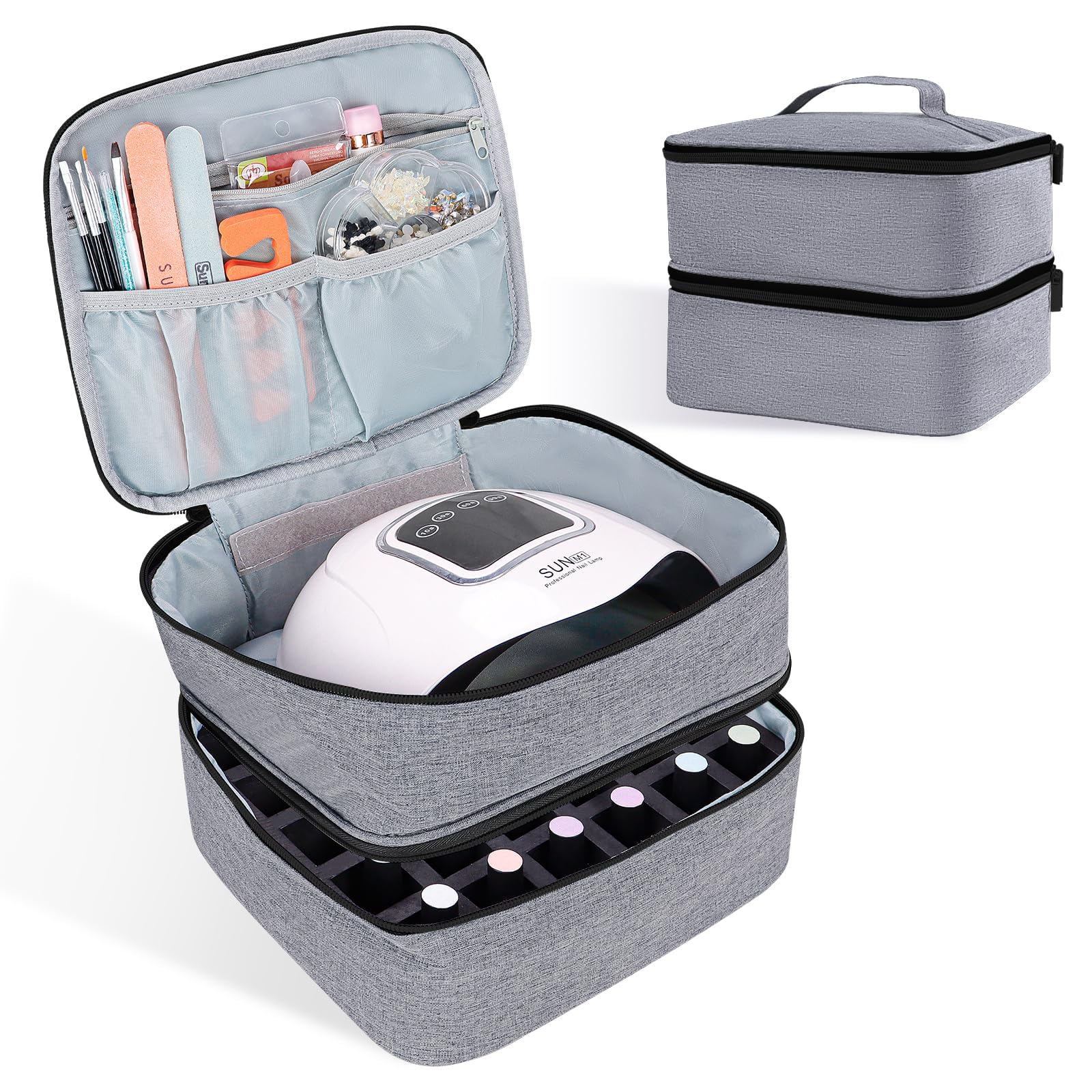 ALSLEA nail polish organizer top view highlighting compact, portable storage for up to 30 bottles