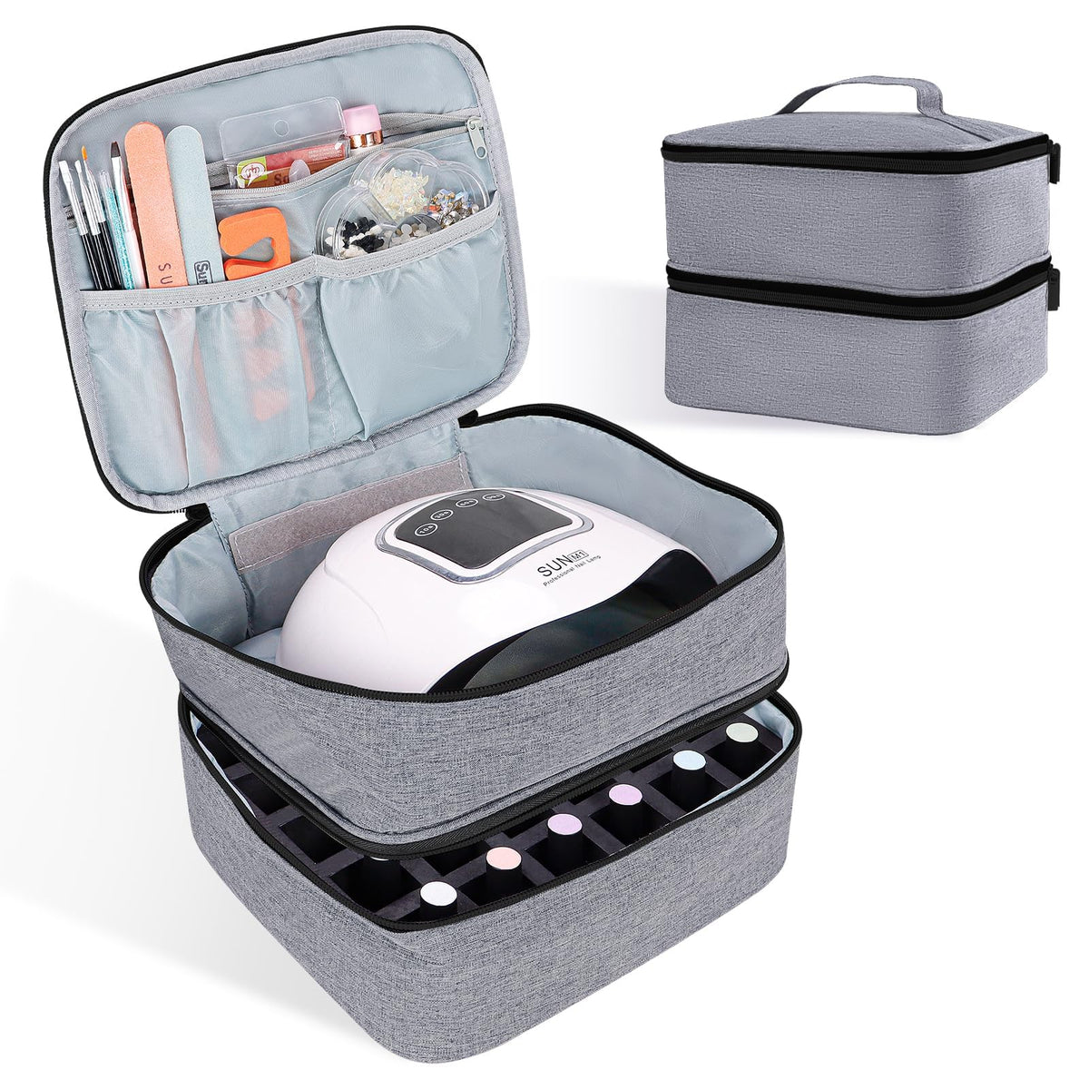 ALSLEA nail polish organizer top view highlighting compact, portable storage for up to 30 bottles