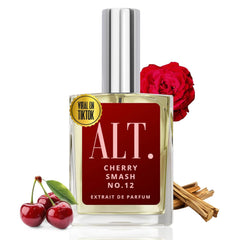 ALT. FRAGRANCES Cherry Smash bottle closeup, a fruit-forward scent for versatile wear.