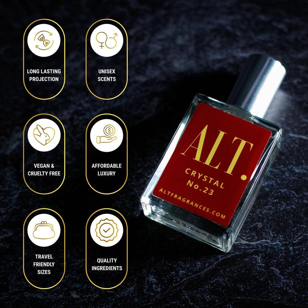ALT Crystal No. 23 spray action demonstrates long-lasting extrait de parfum performance.