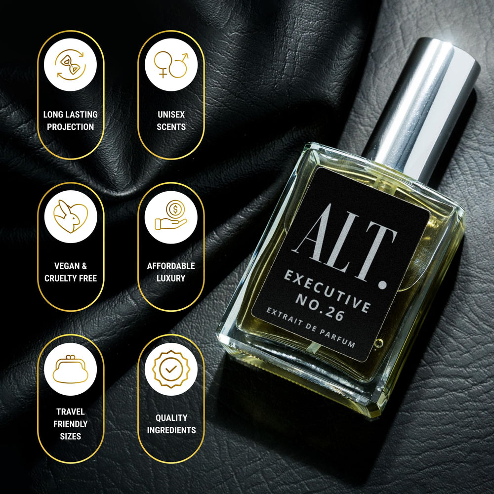 ALT. Fragrances Executive No. 26 top notes bergamot and pineapple deliver a bright opening.