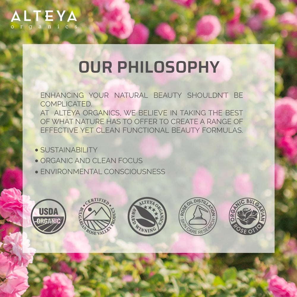 Alteya Organics rose oil USDA label emphasizes purity and eco-friendly standards.
