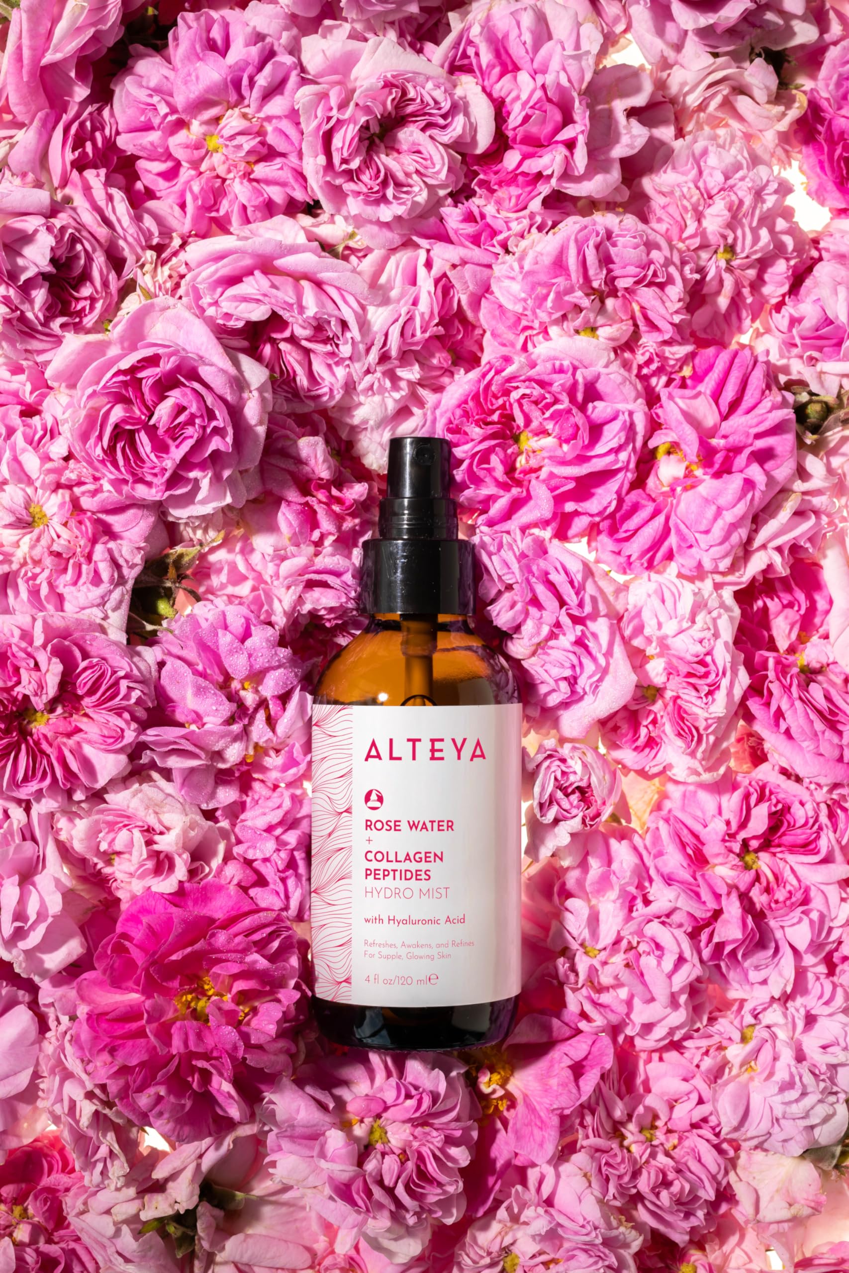 Alteya Organics Rose Water Face Toner used as makeup setting spray for a dewy finish.