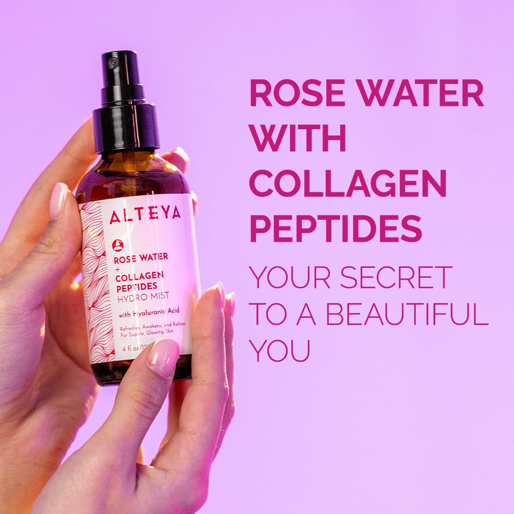 Alteya Organics Rose Water Face Toner on skin application with even mist distribution.