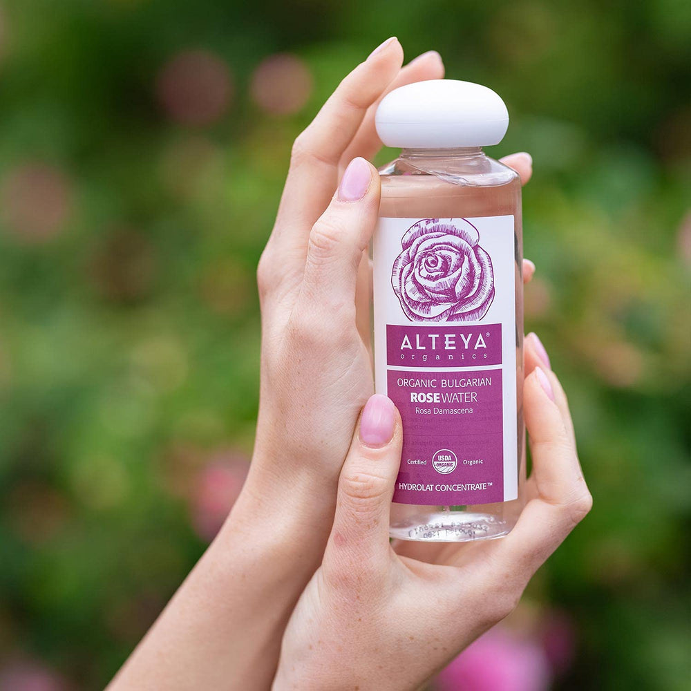 Alteya Organics rose water for gentle hydration ritual.