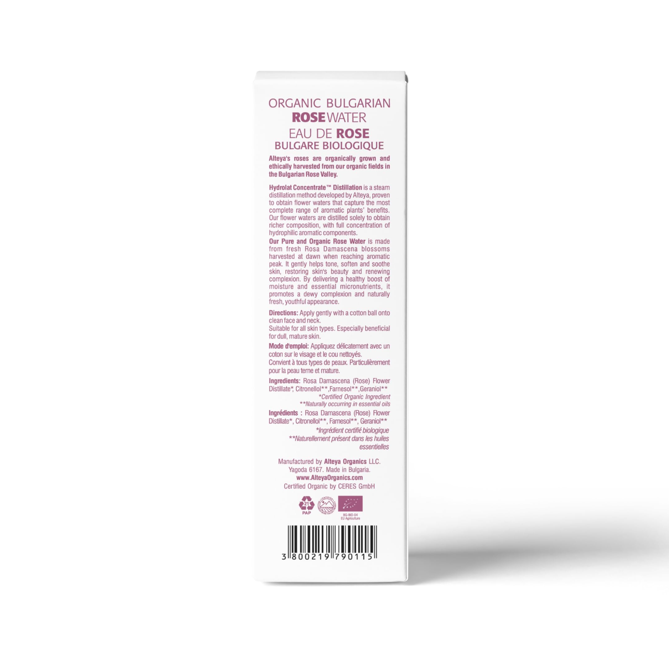 Alteya Organics Rose Water pump dispenser showing easy application