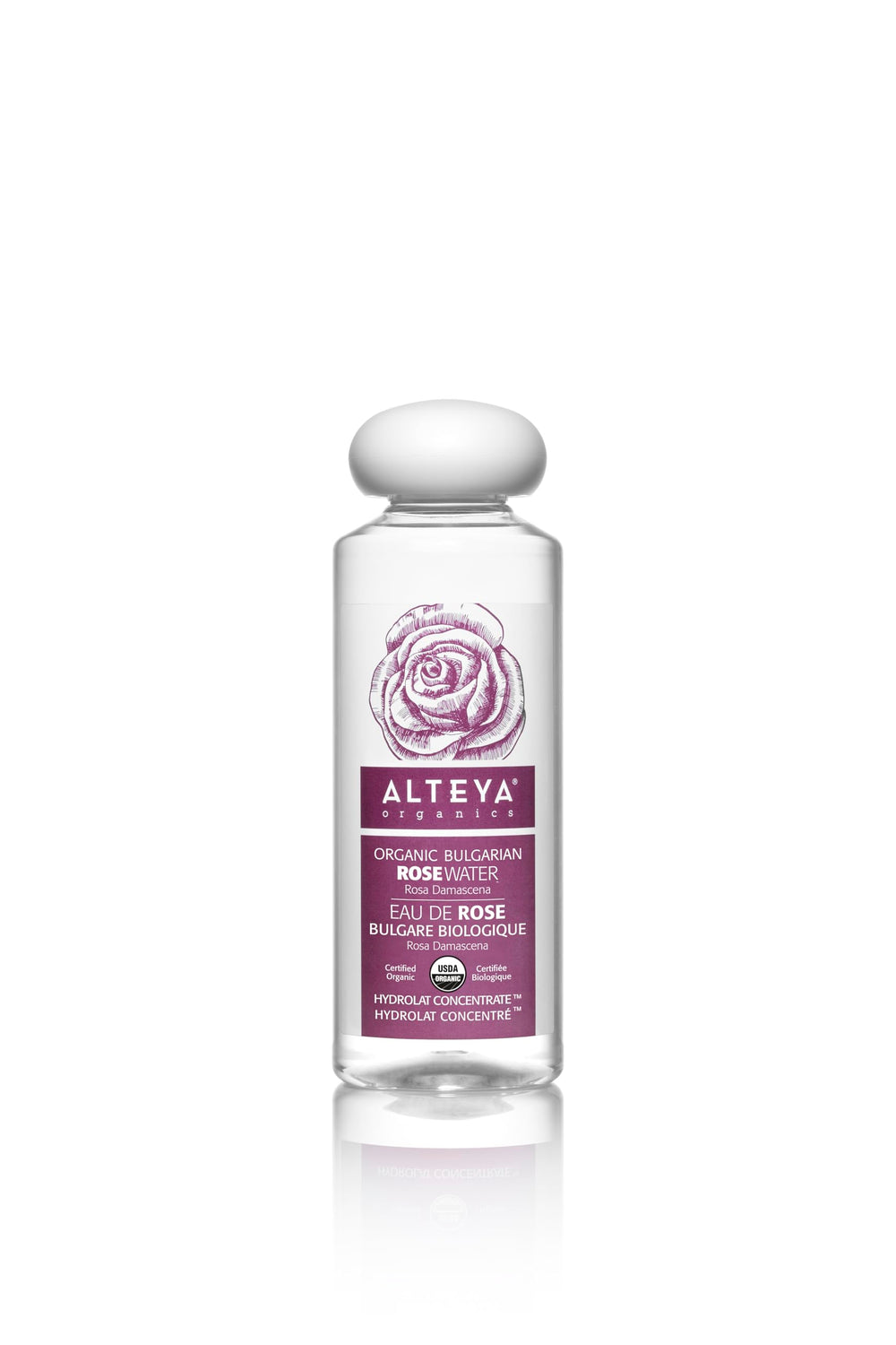 Alteya Organics rose water toner bottle for refreshed skin.