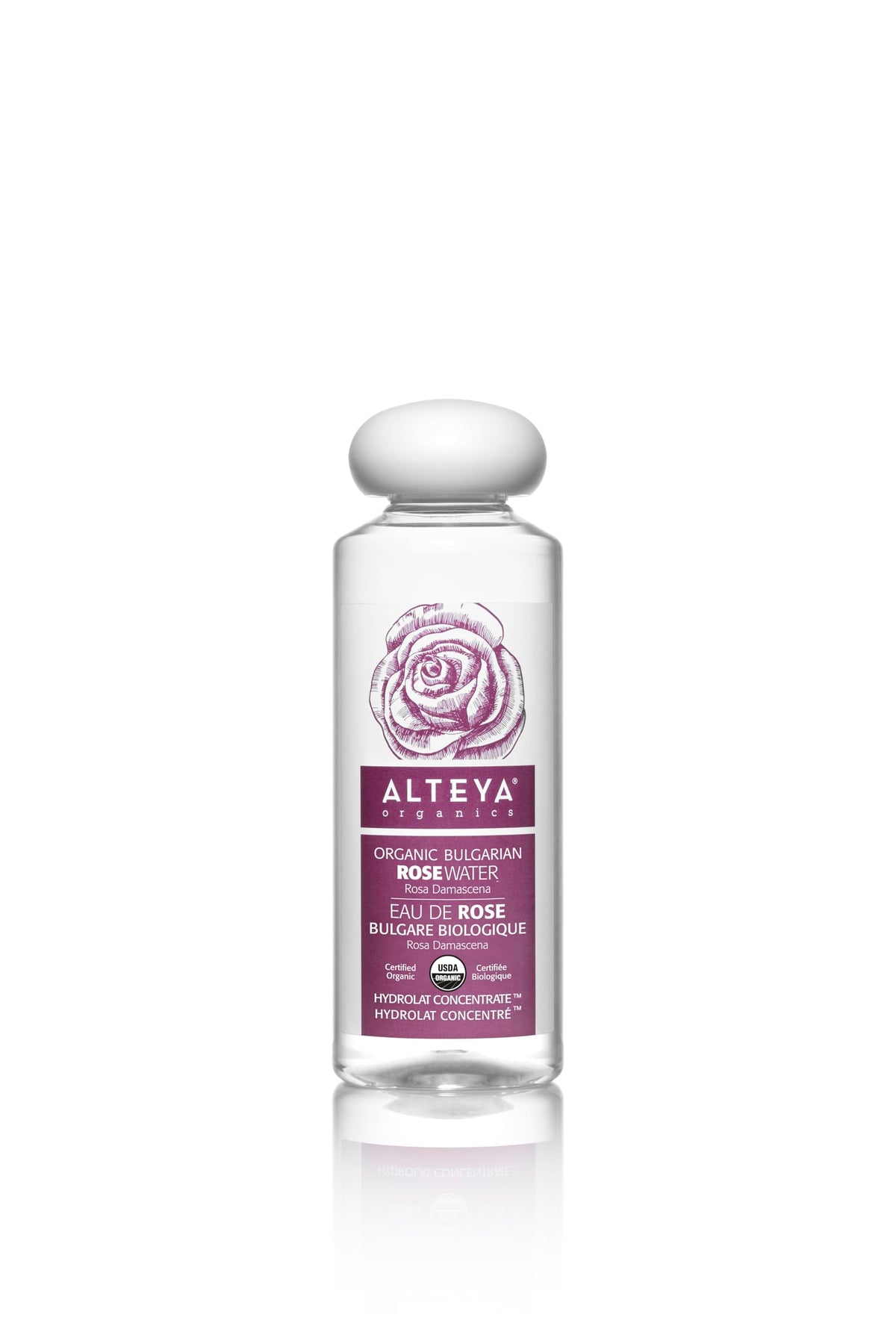 Alteya Organics rose water toner bottle for refreshed skin.