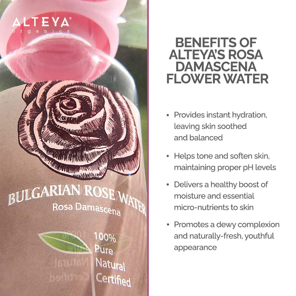 Alteya Rose Water aiding skin tone balance and hydration.