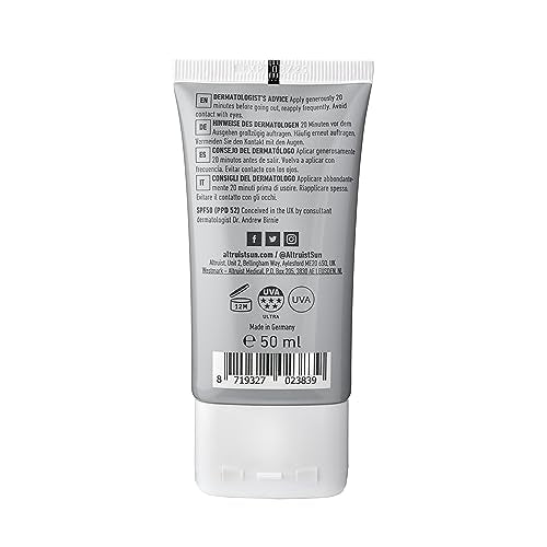Altruist Dermatologist Sunscreen Fluid SPF50 50ml travel-size bottle fits carry-on