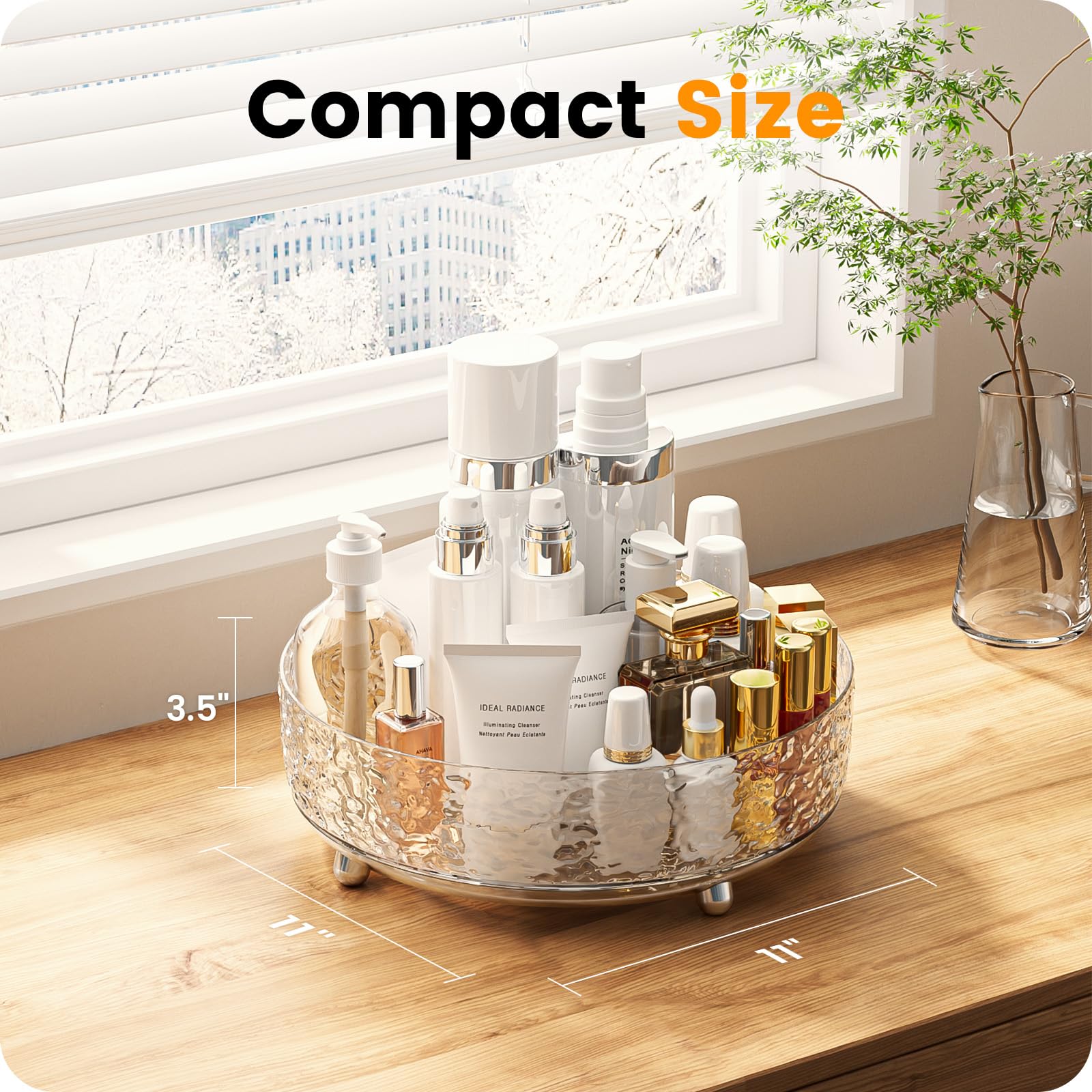 A-LuGei clear acrylic makeup storage tray showcases products while saving counter space.