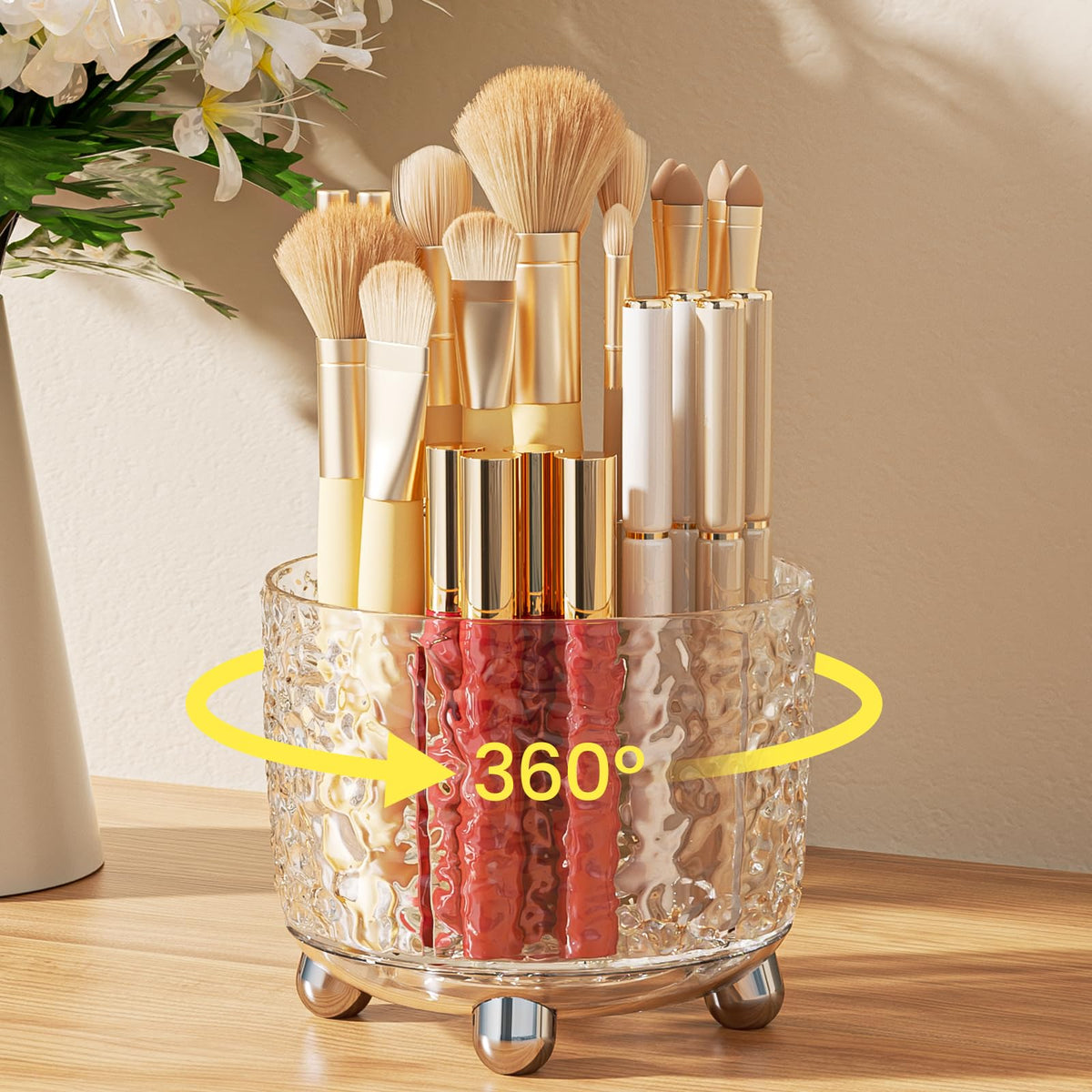 A-LuGei crystal-design makeup brush holder showing 360-degree access for easy selection
