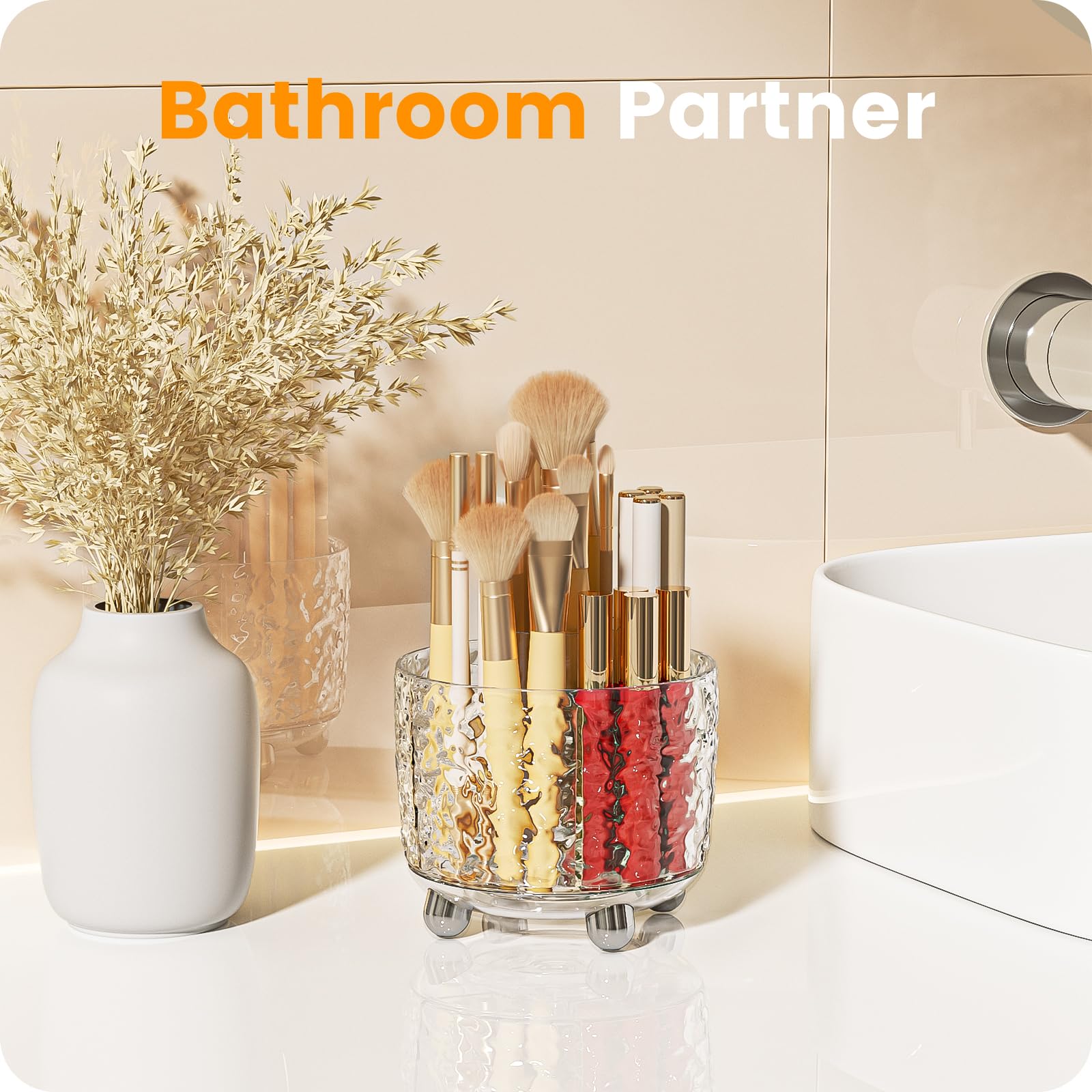 A-LuGei makeup organizer used as bathroom toothbrush holder