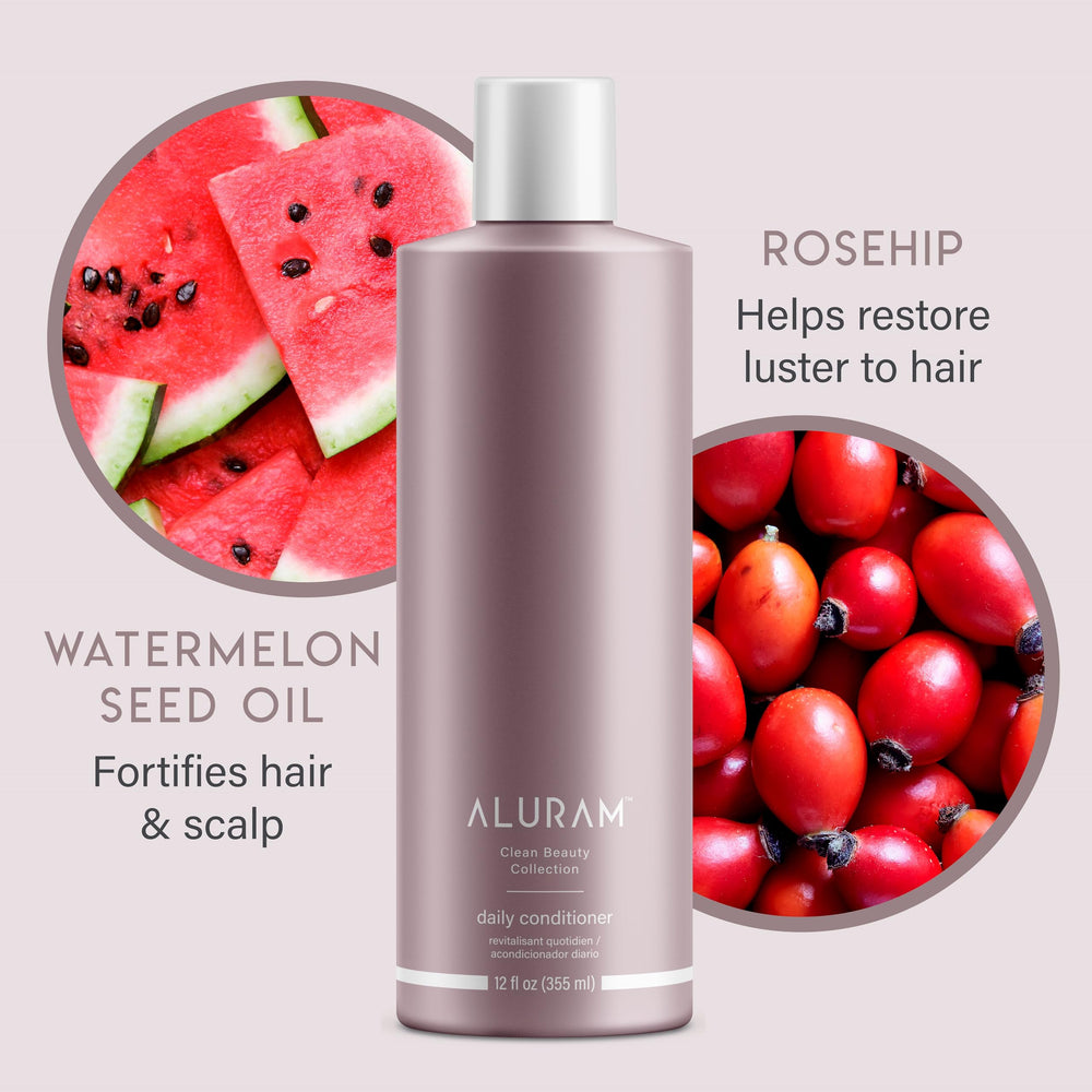 ALURAM Coconut Water Daily Conditioner texture close-up shows silky softness and detangling ease.