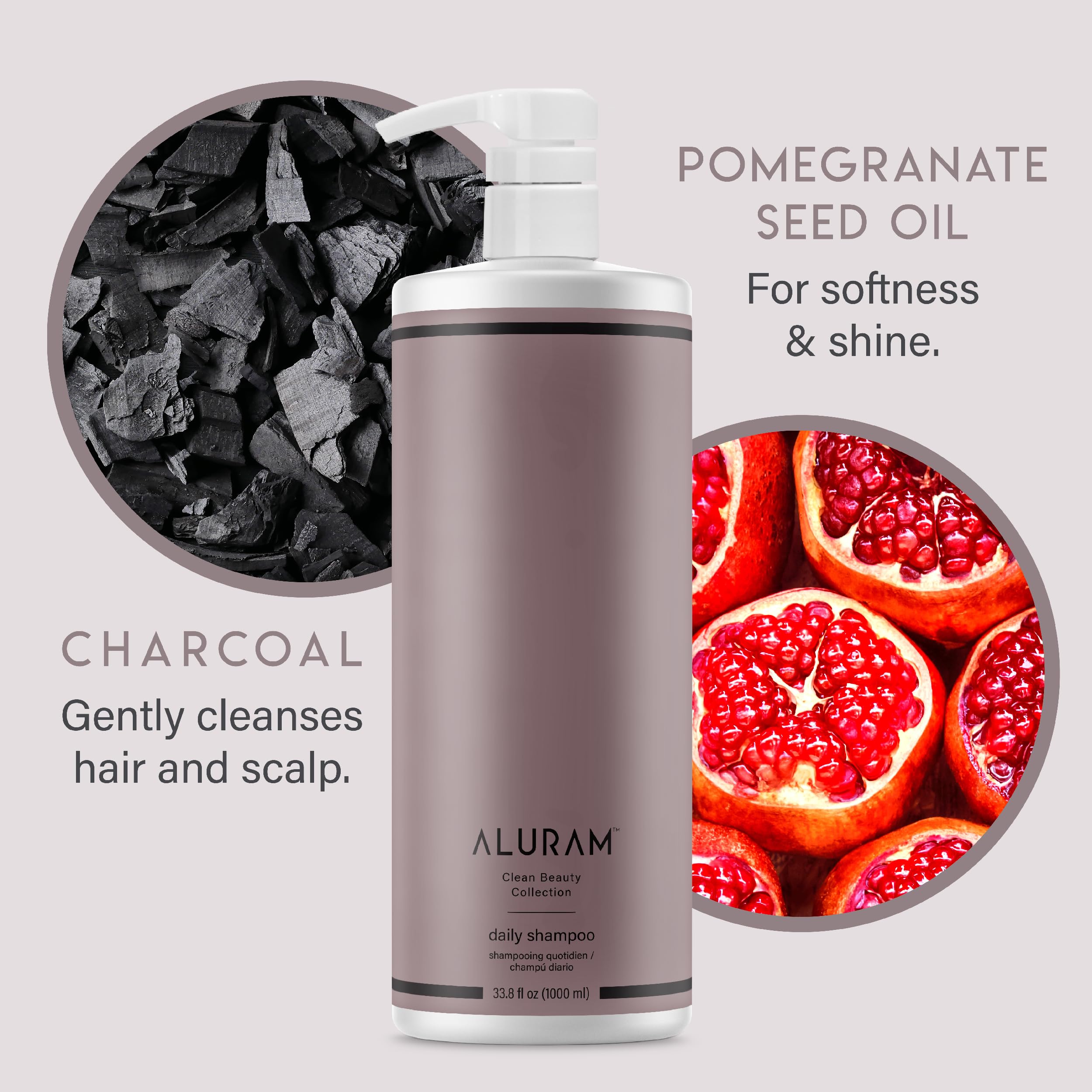 ALURAM Coconut Water Daily Shampoo pump dispense demonstrating easy, mess-free wash