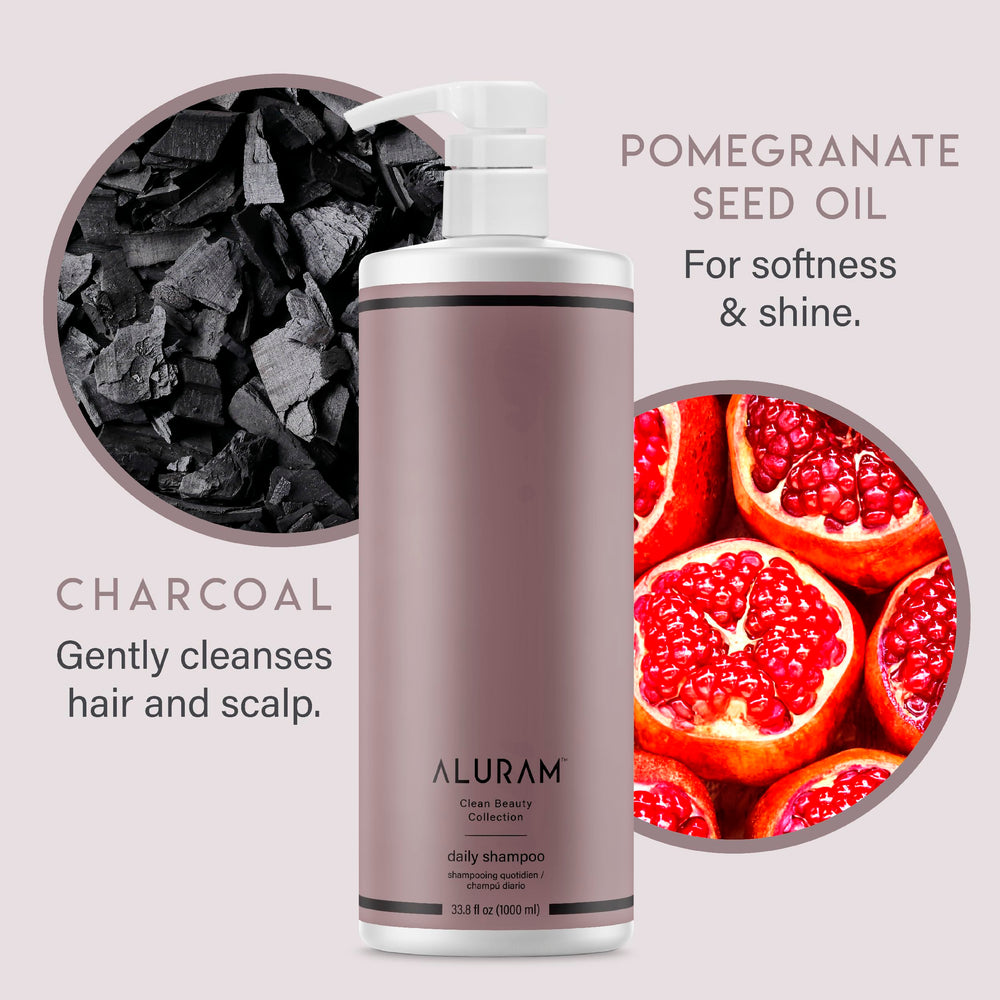 ALURAM Coconut Water Daily Shampoo pump dispense demonstrating easy, mess-free wash