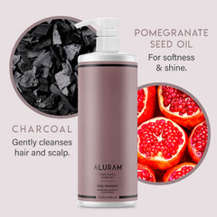 ALURAM Coconut Water Daily Shampoo pump dispense demonstrating easy, mess-free wash