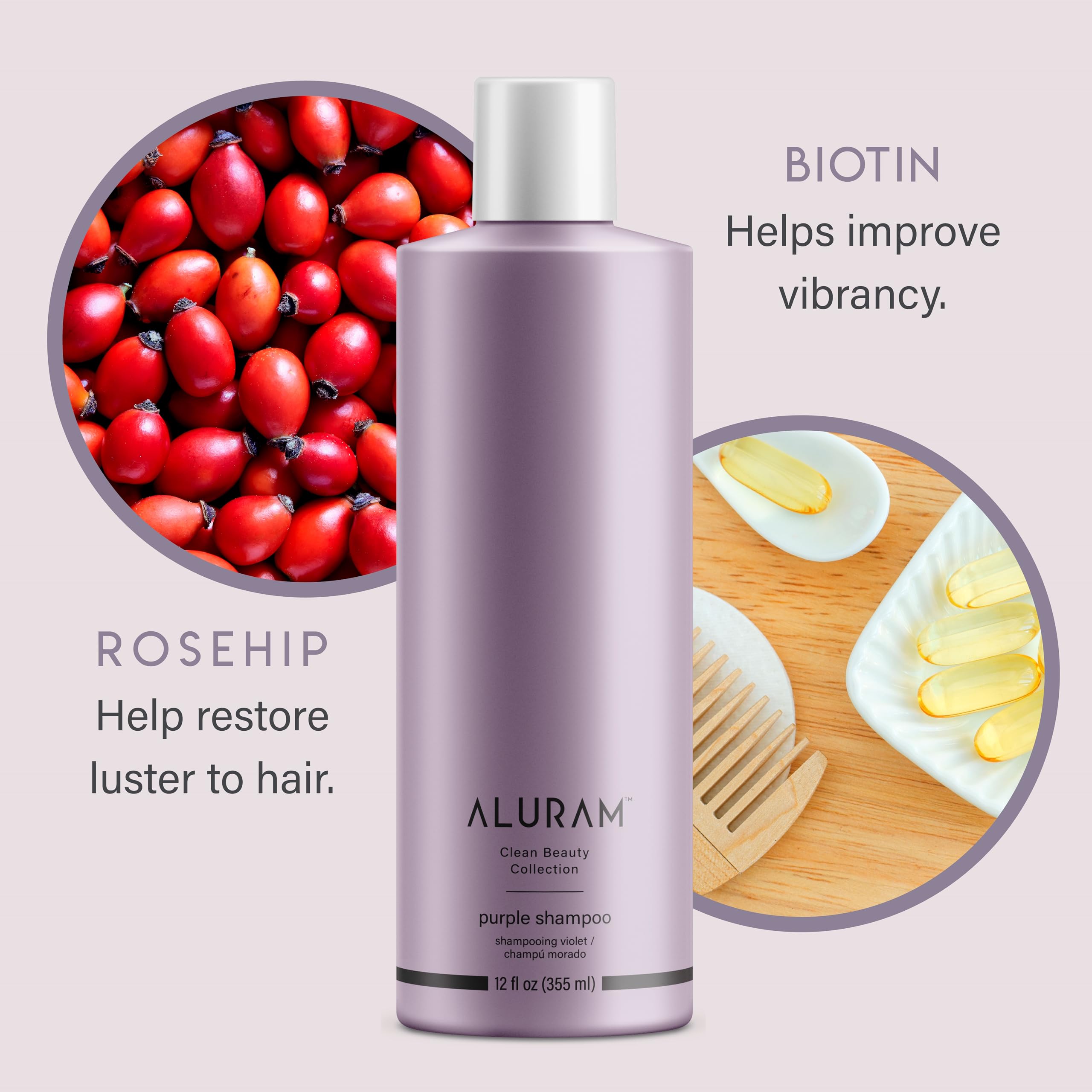 ALURAM Coconut Water Purple Shampoo lather-closeup displaying rich pigment for cool-blonde maintenance