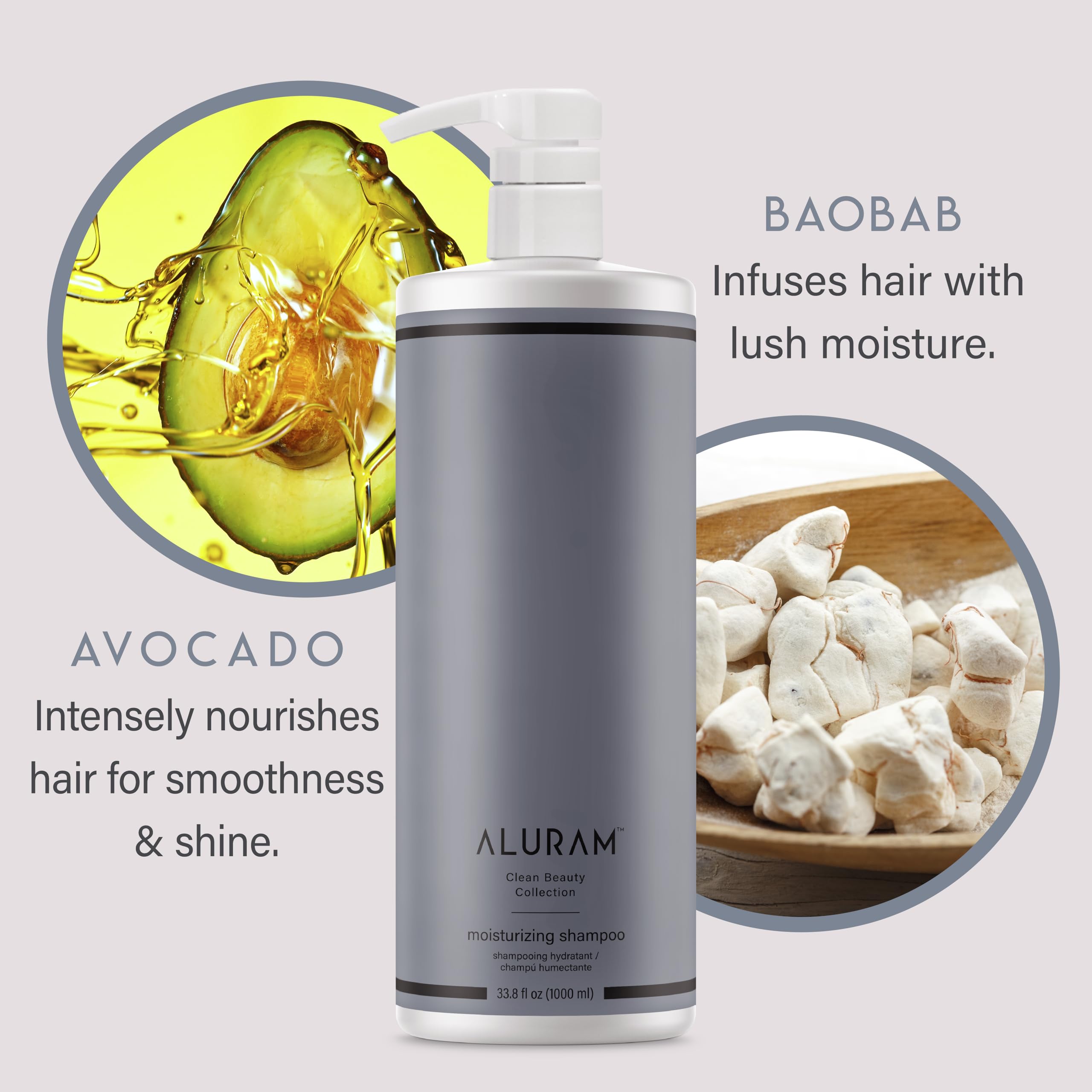 ALURAM Coconut Water Shampoo with baobab and avocado oils nourishes hair