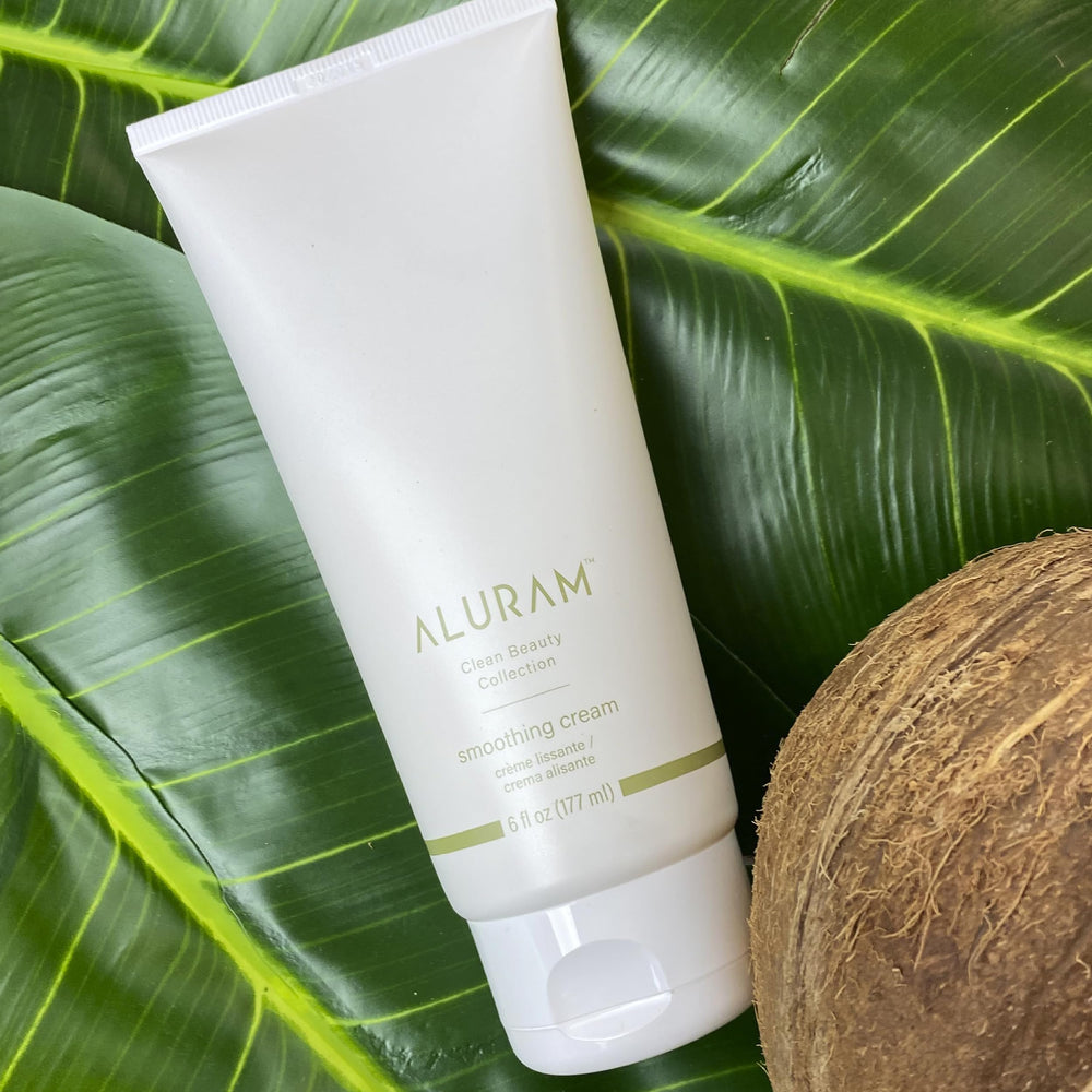 ALURAM Coconut Water Smoothing Cream application on hair shows easy smoothing and tangle-free styling.