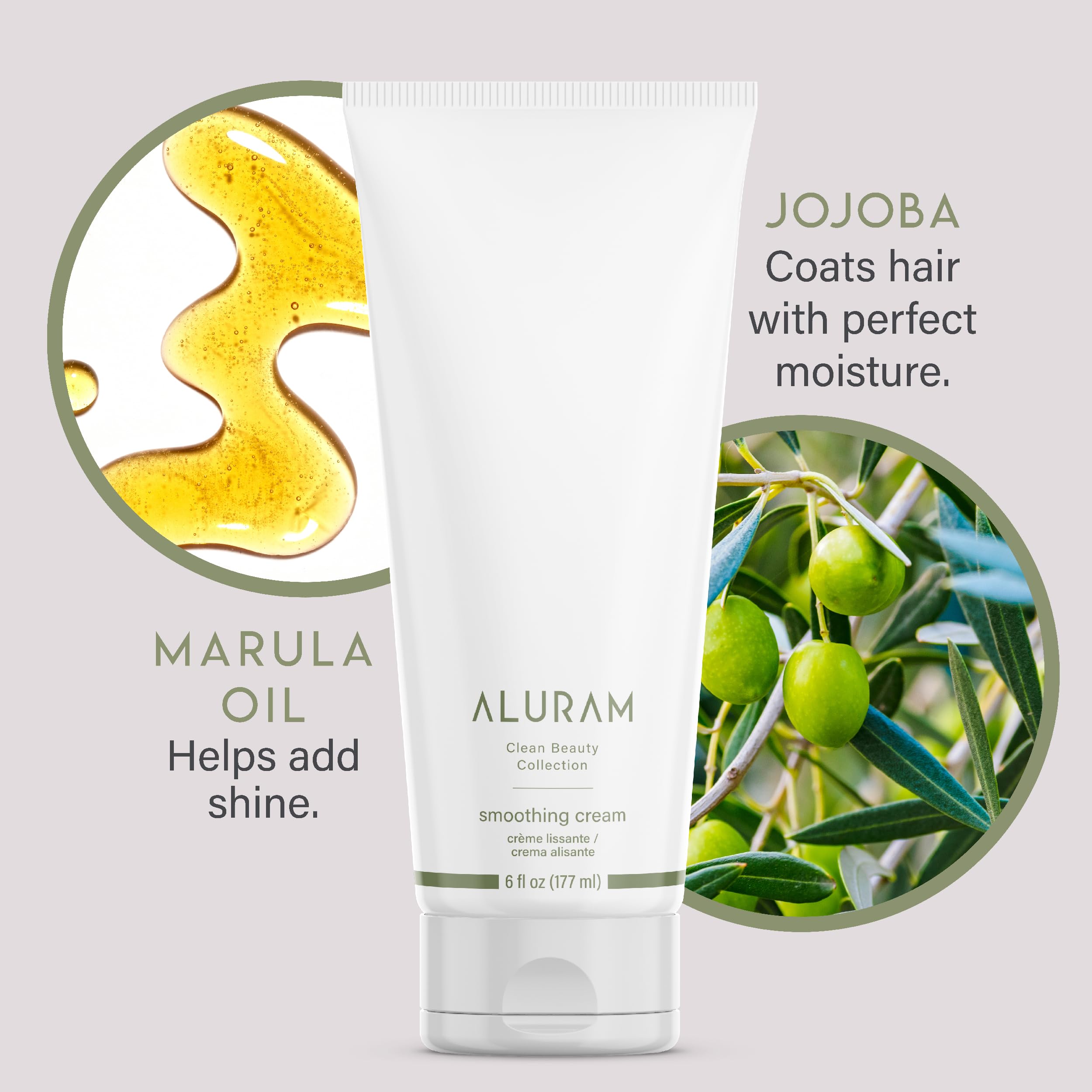 ALURAM Coconut Water Smoothing Cream ingredients coconut oil and marula visible for nourishing care.