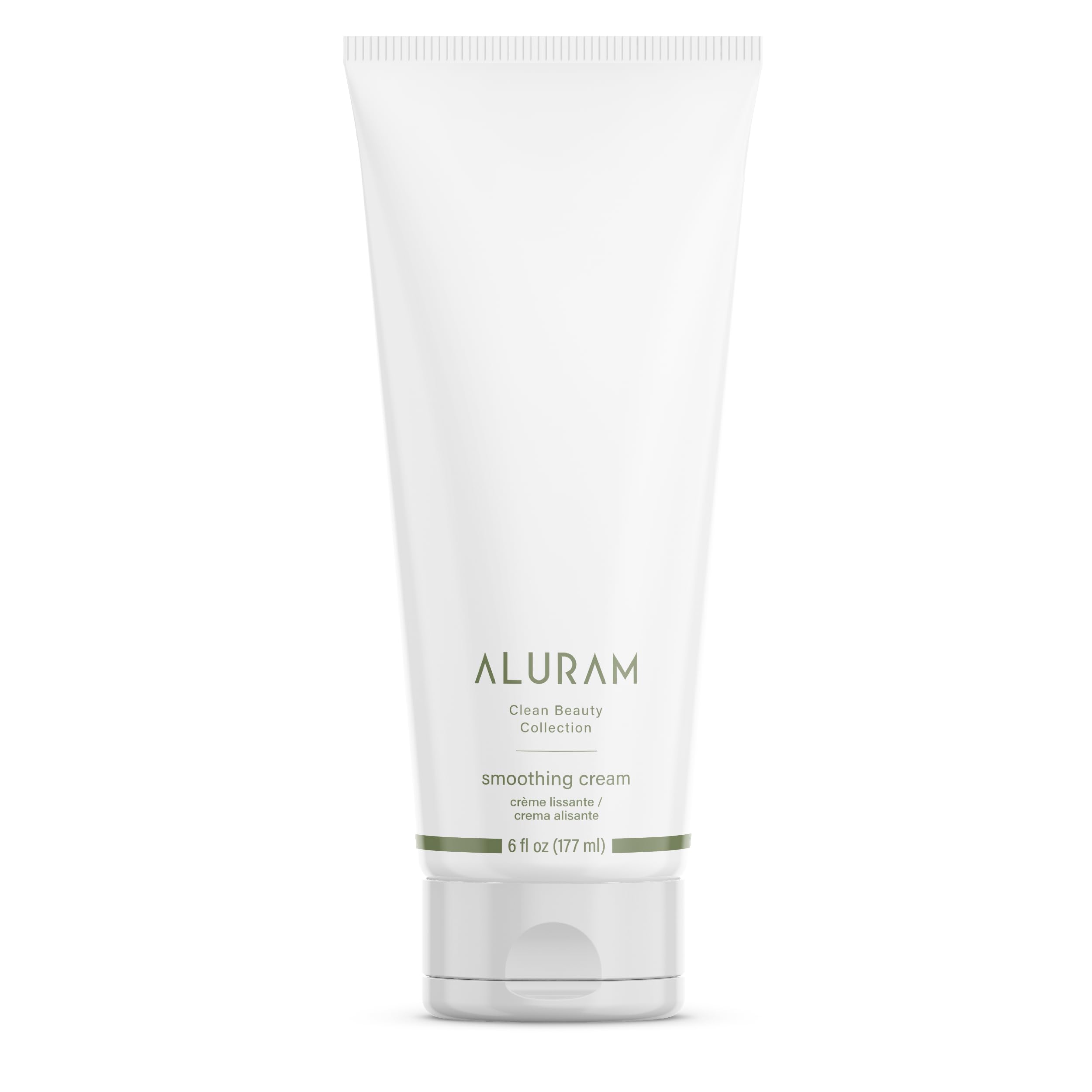 ALURAM Coconut Water Smoothing Cream packaging highlights vegan, cruelty-free formula and clean ingredients.