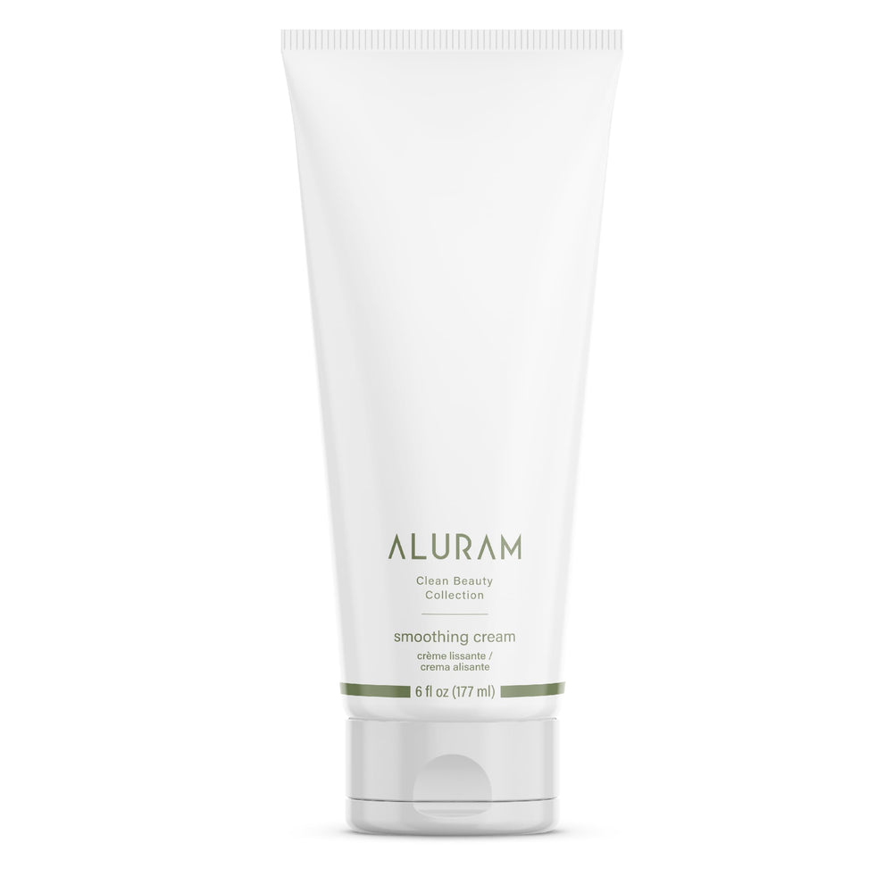 ALURAM Coconut Water Smoothing Cream packaging highlights vegan, cruelty-free formula and clean ingredients.