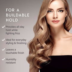 ALURAM finishing spray on hair for shine and frizz-free finish in humid weather.