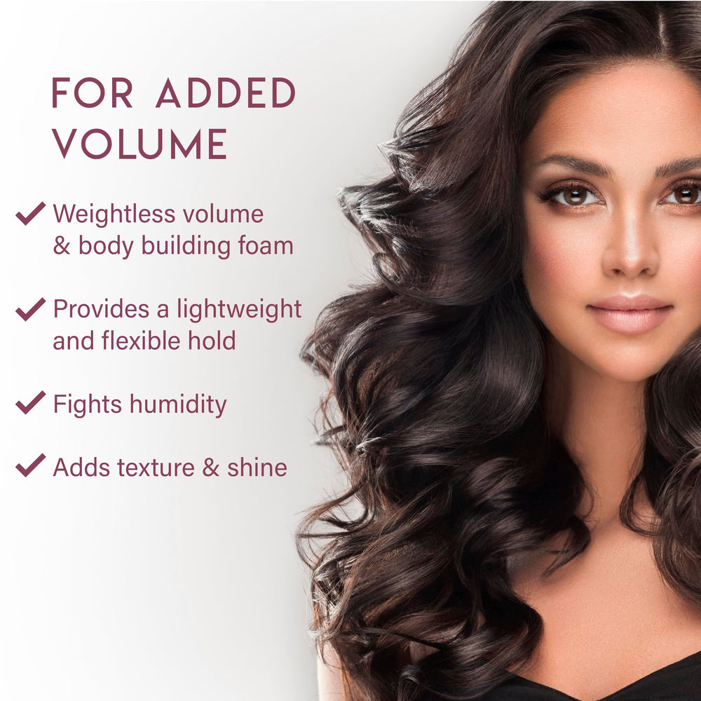 ALURAM Coconut Water Volumizing Foam dispense close-up illustrates quick, easy application.