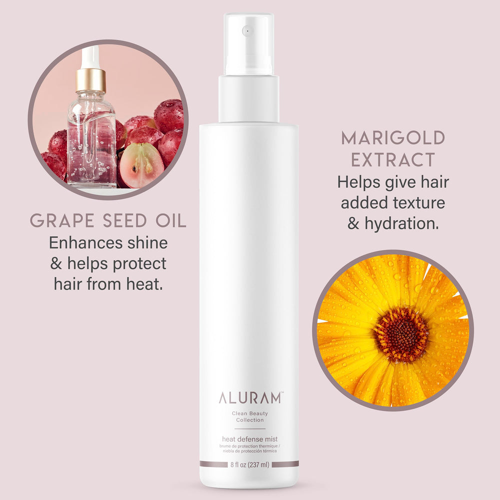 ALURAM Heat Defense Mist demonstrating frizz and humidity control for sleek results
