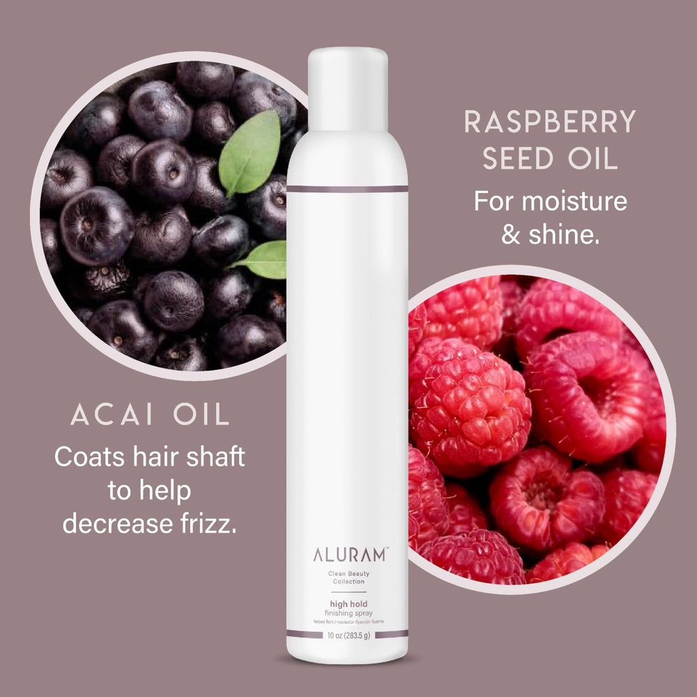 ALURAM High Hold Finishing Spray raspberry oils: frizz-free shine nourishes hair