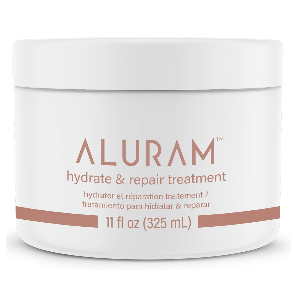 ALURAM Hydrate & Repair bottle pour for deep hydration and revitalized hair.