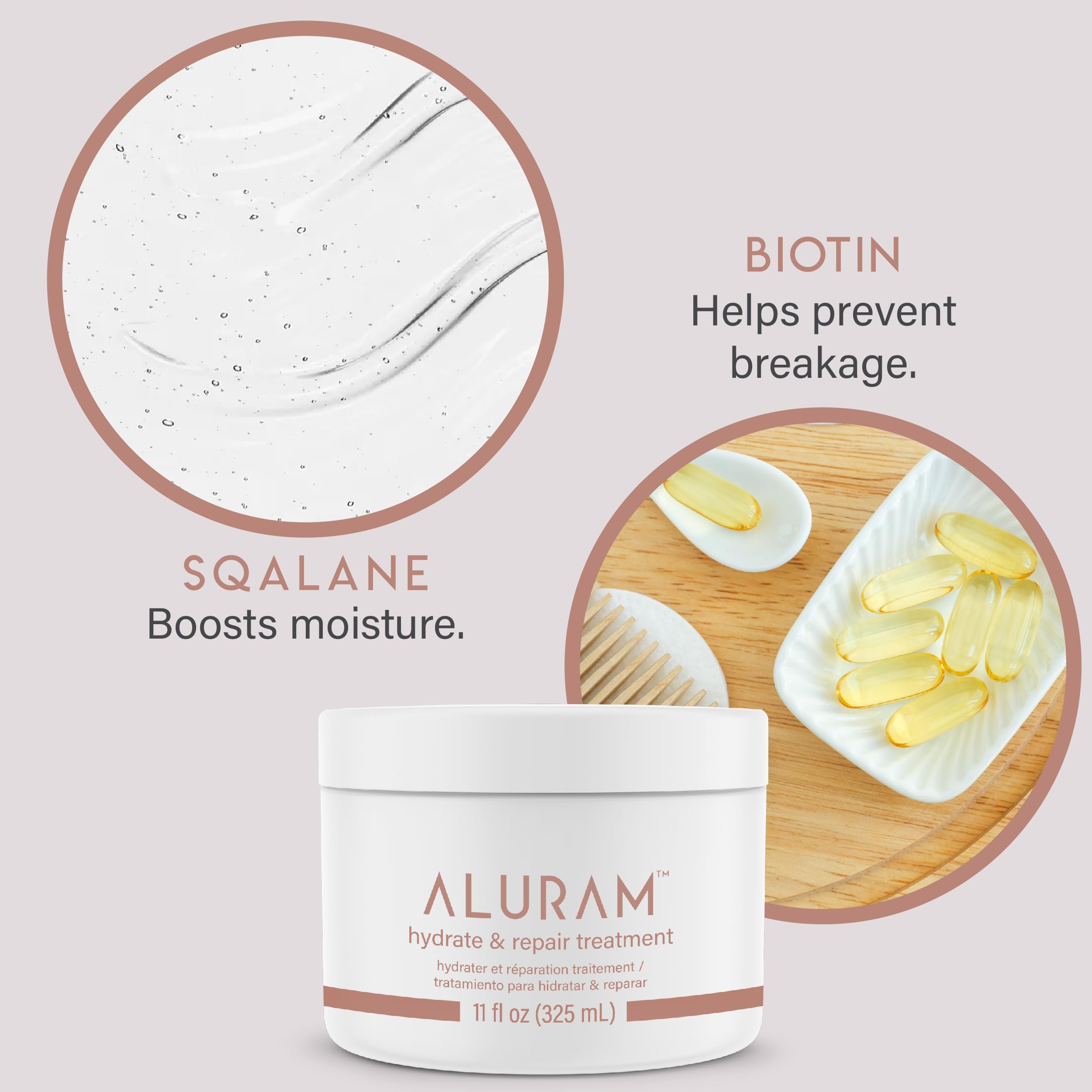 ALURAM Hydrate & Repair nourishes with fatty acids for moisture without weigh-down.