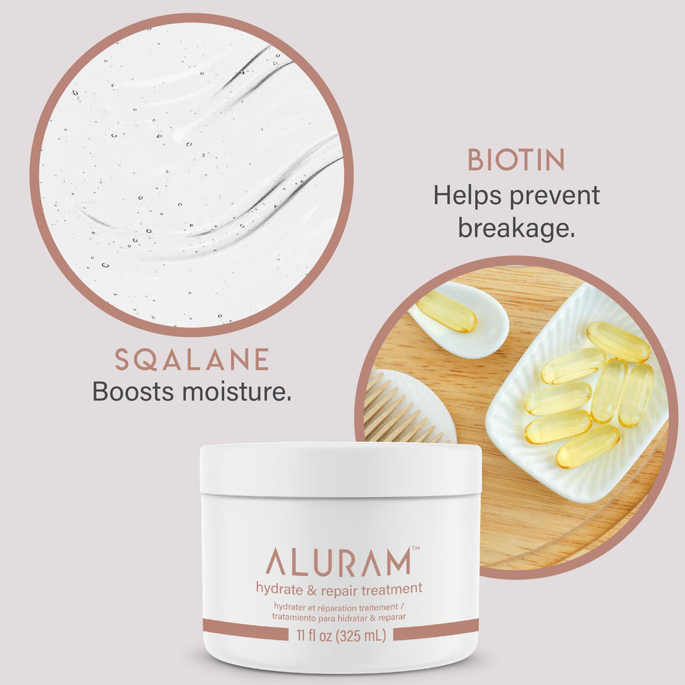 ALURAM Hydrate & Repair nourishes with fatty acids for moisture without weigh-down.