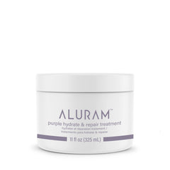 ALURAM Purple Hydrate & Repair bottle close-up showing rich moisture for color-treated hair.