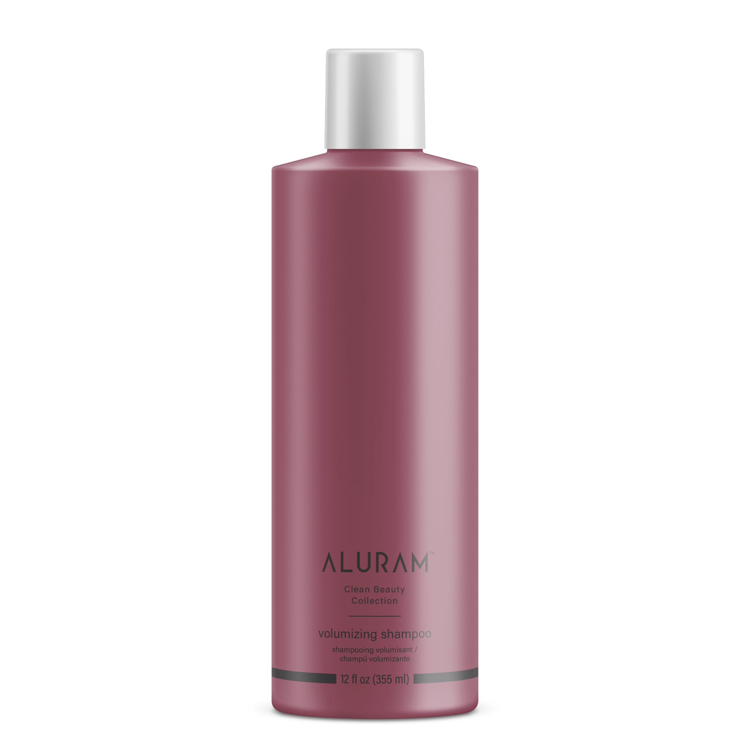 ALURAM Volumizing Shampoo bottle pour demonstrates weightless lift and clean start