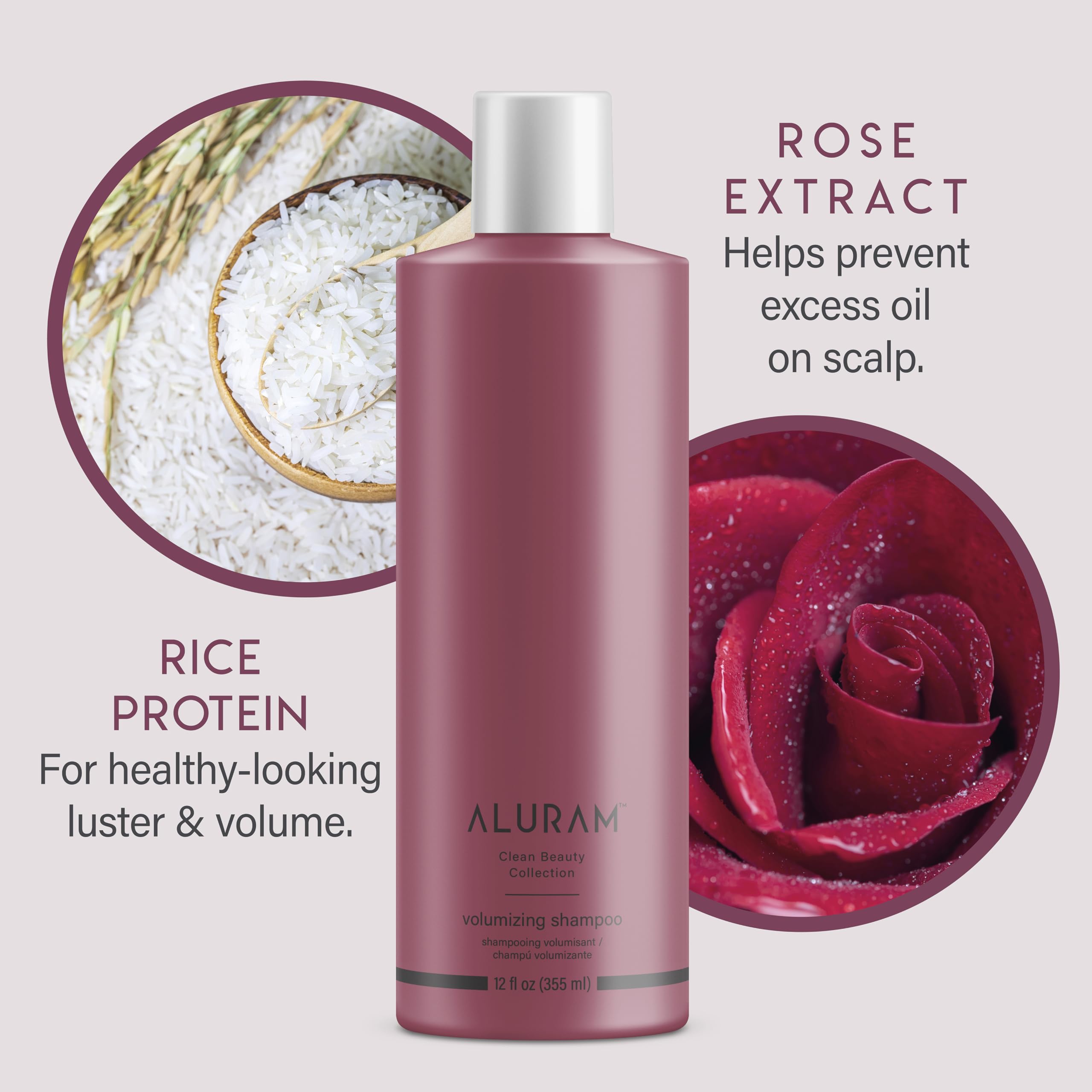 ALURAM Volumizing Shampoo rice protein extract strengthens strands while cleansing