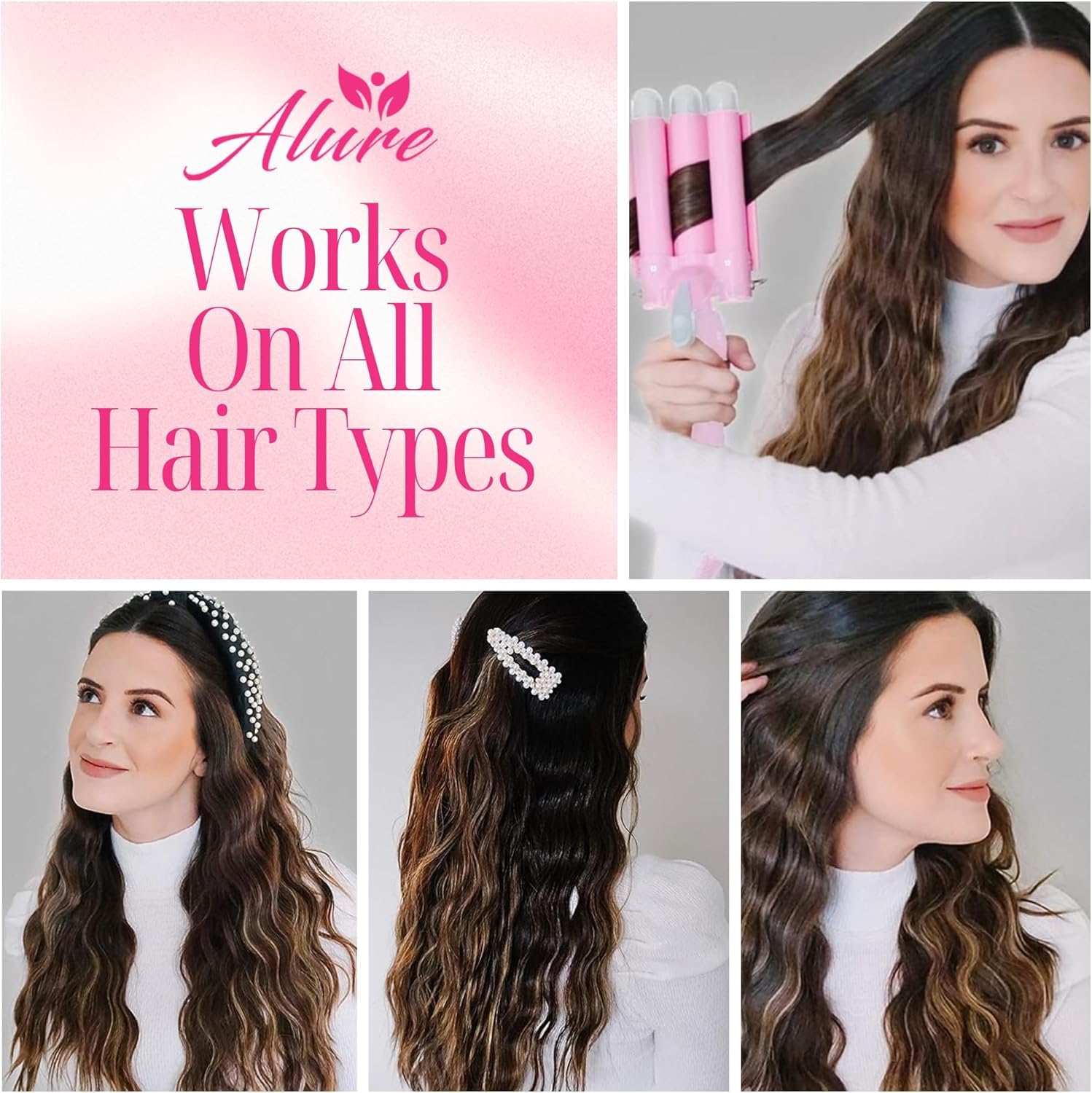 Alure ceramic tourmaline triple-barrel wand delivers smooth waves with reduced frizz.
