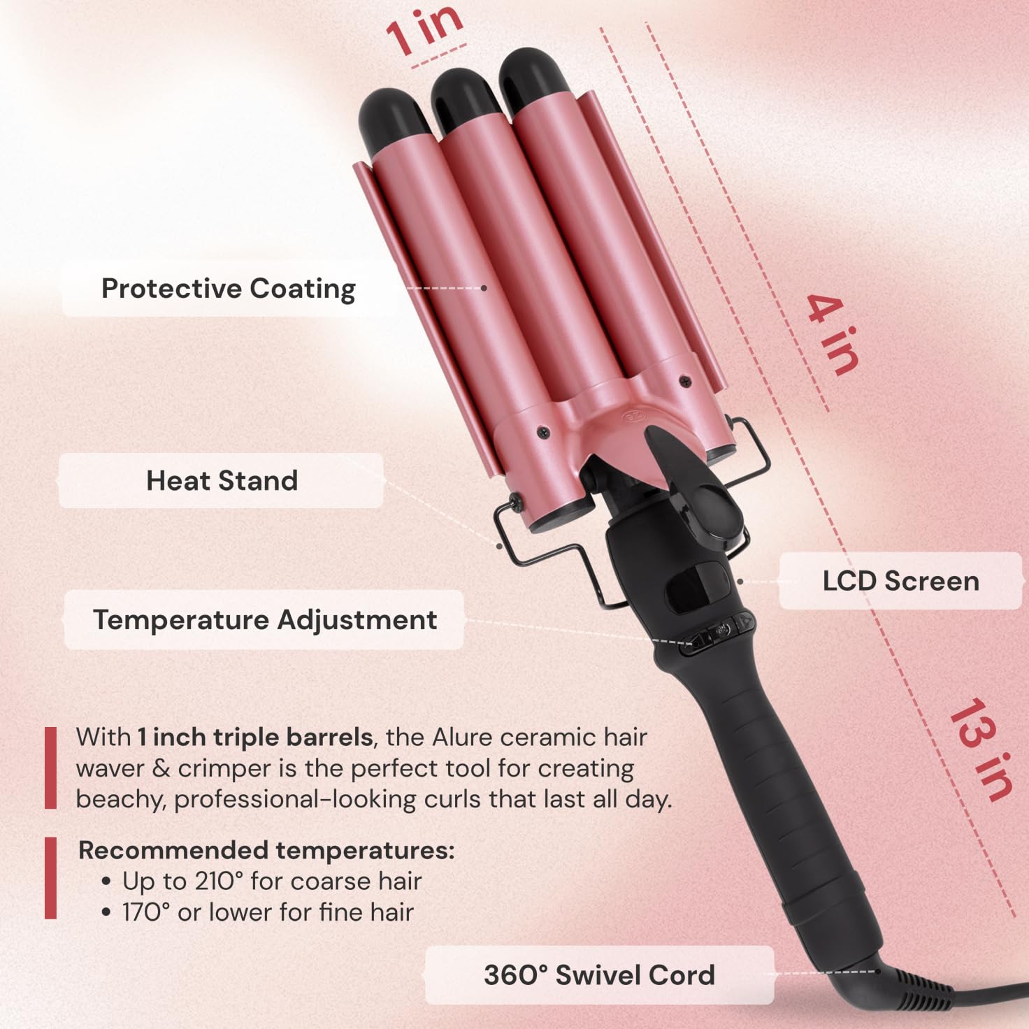 Alure dual-voltage hair tool in use for travel styling