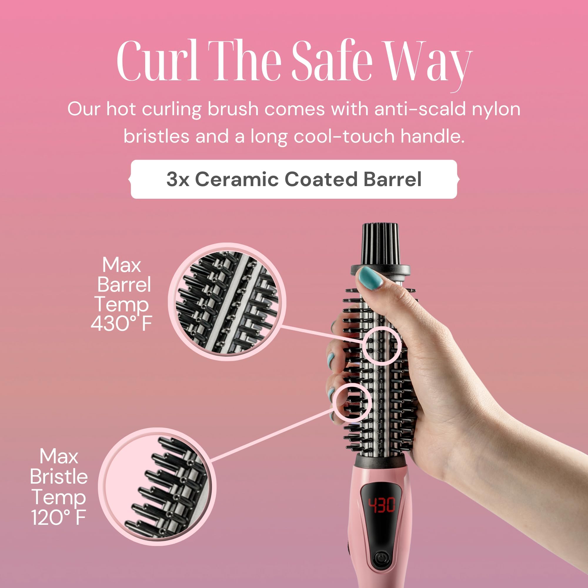 Alure heated styling brush curling in action for glossy curls.