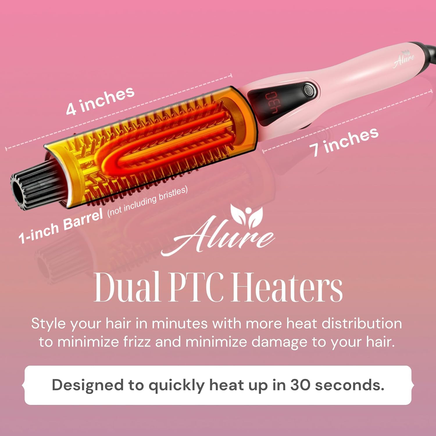 Alure heated styling brush straightening mode for smooth hair.